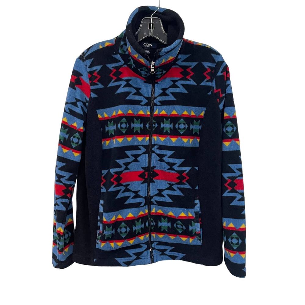 Chaps Sport Southwestern Aztec Print Zip Up Fleece Jacket Sz M